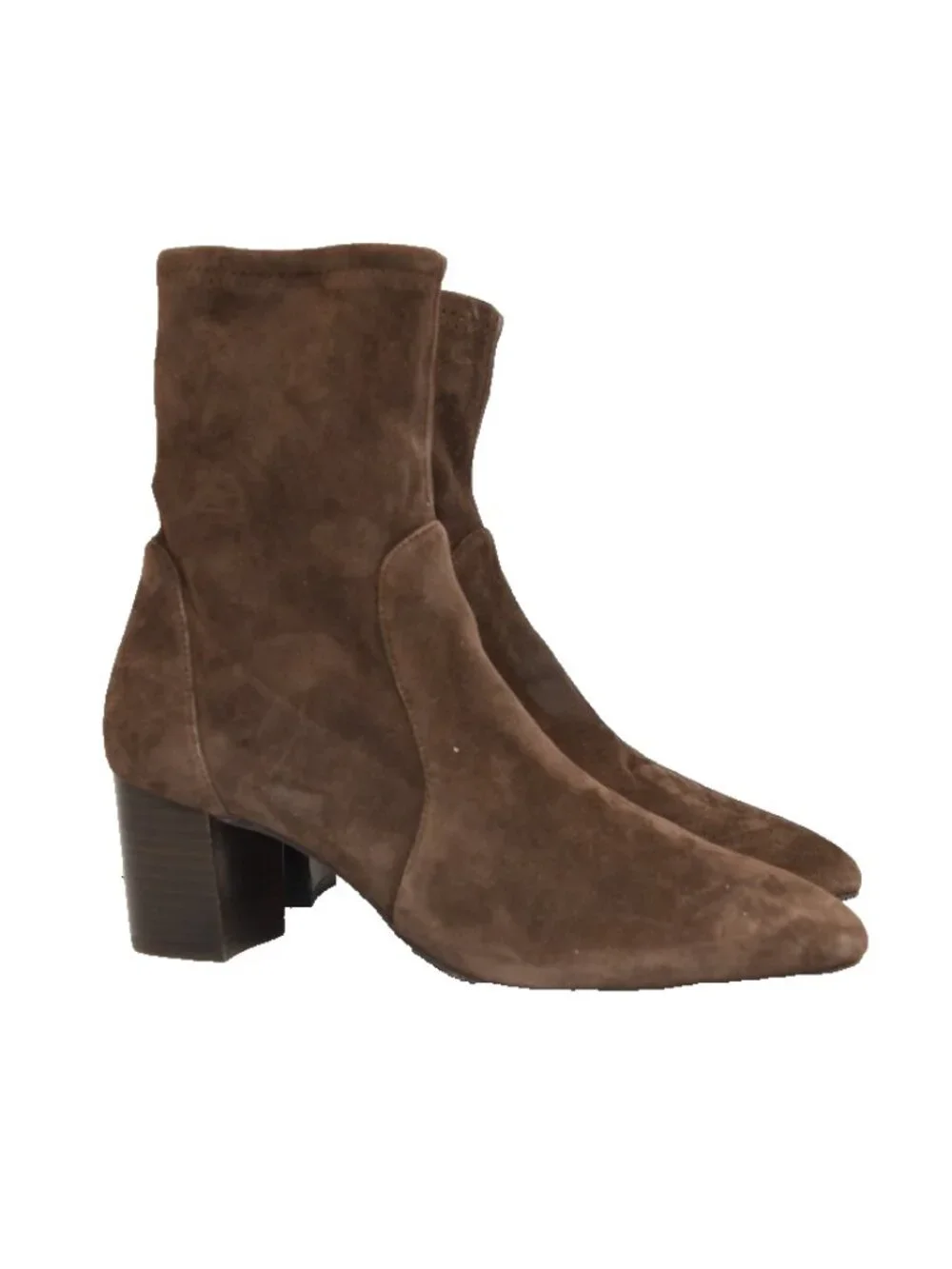$650 STUART WEITZMAN Yuliana Stretch Suede SOCK Booties CHOCOLATE 7.5 (PD16)